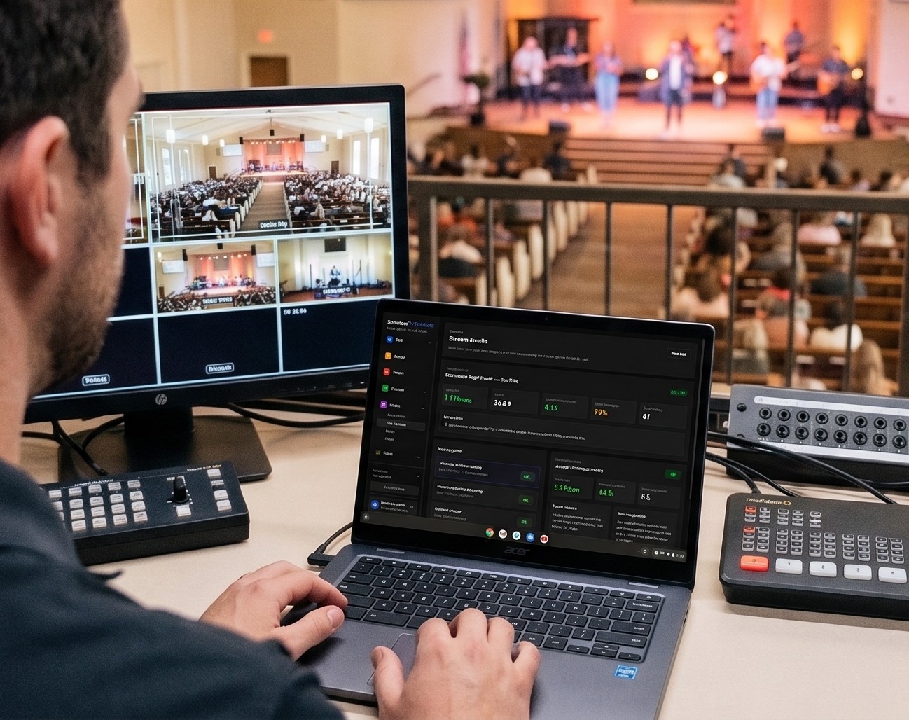 Church tech team reviewing stream health reports