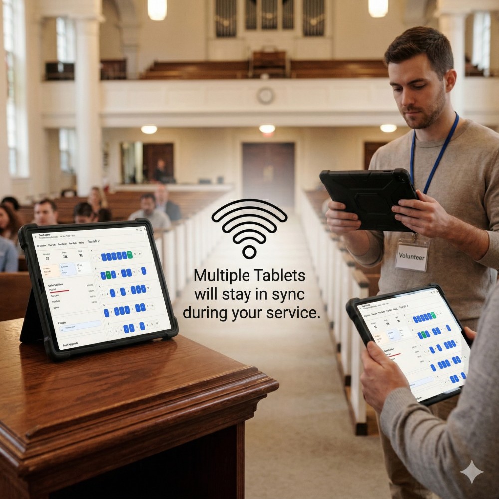 Multiple church check-in tablets working together